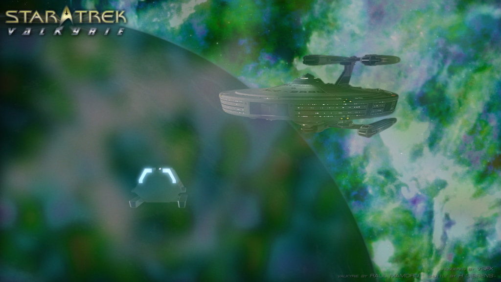 Shuttlecraft Okuda approaching the Valkyrie.
